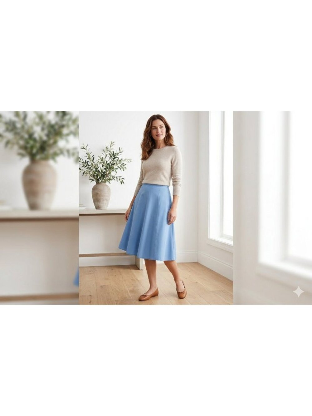 Lands End Womens Blue A-Line Cotton Skirt Size 10 Minimalist Elevated Office